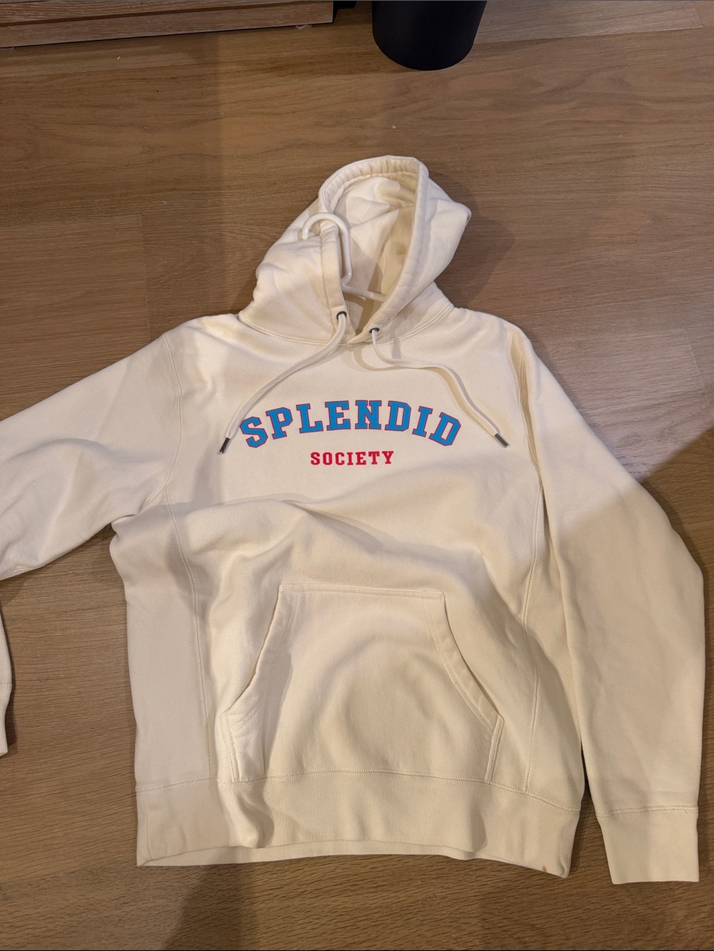 Splendid Cream Hoodie with Blue and Red Lettering